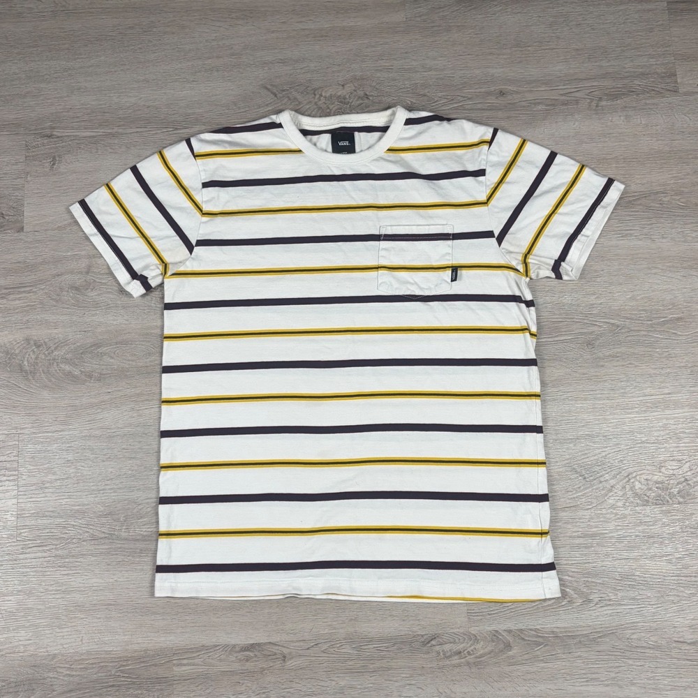 Vans Pocket Tee Mens Large White Striped Skater Surf Cotton T-Shirt